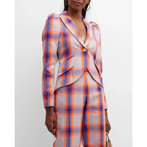 SMYTHE Plaid Retro Blazer Pouf Sleeve Purple Orange‎ NWT Sz 2
